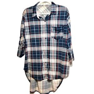 Eden & Olivia Plaid Oversized Hi/Lo Shirt